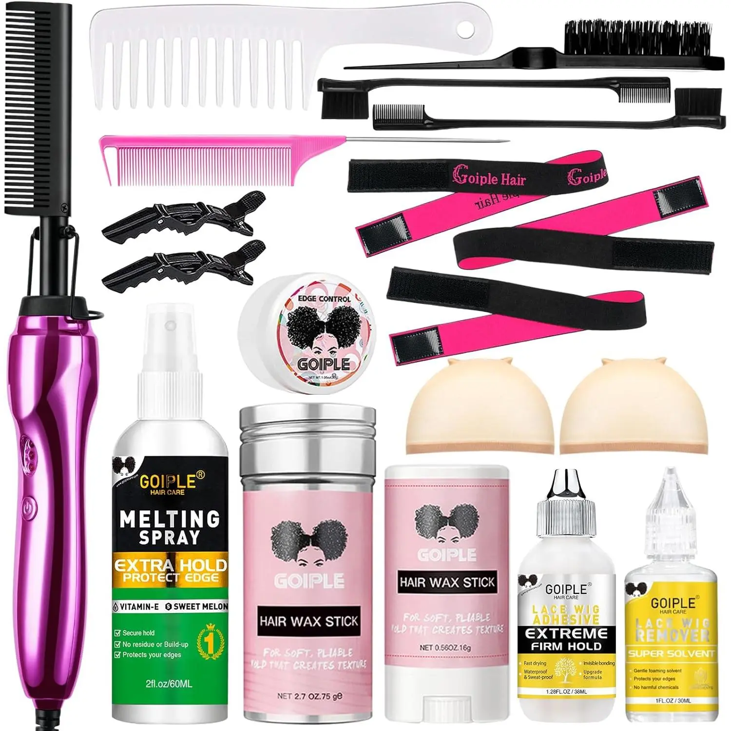 Hot Comb Hair Straightener Set for Lace Front Wigs - Heat Pressing Combs Ceramic Curling Flat Iron Electric Hot Comb for Wigs - Hair Straighteners Straightening Comb for Women Wig Installation Kit