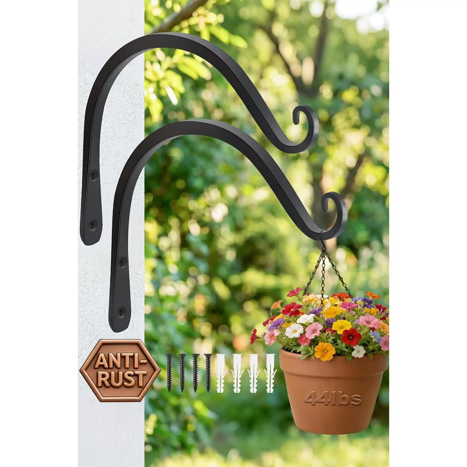 8" Outdoor Plant Hanger Wall Bracket, Heavy Duty, 2 Pack| 44lb Capacity,Rust-Resistant Finish,Easy Installation,Fit Hanging Baskets,Ideal for Bird Feeders & Lanterns