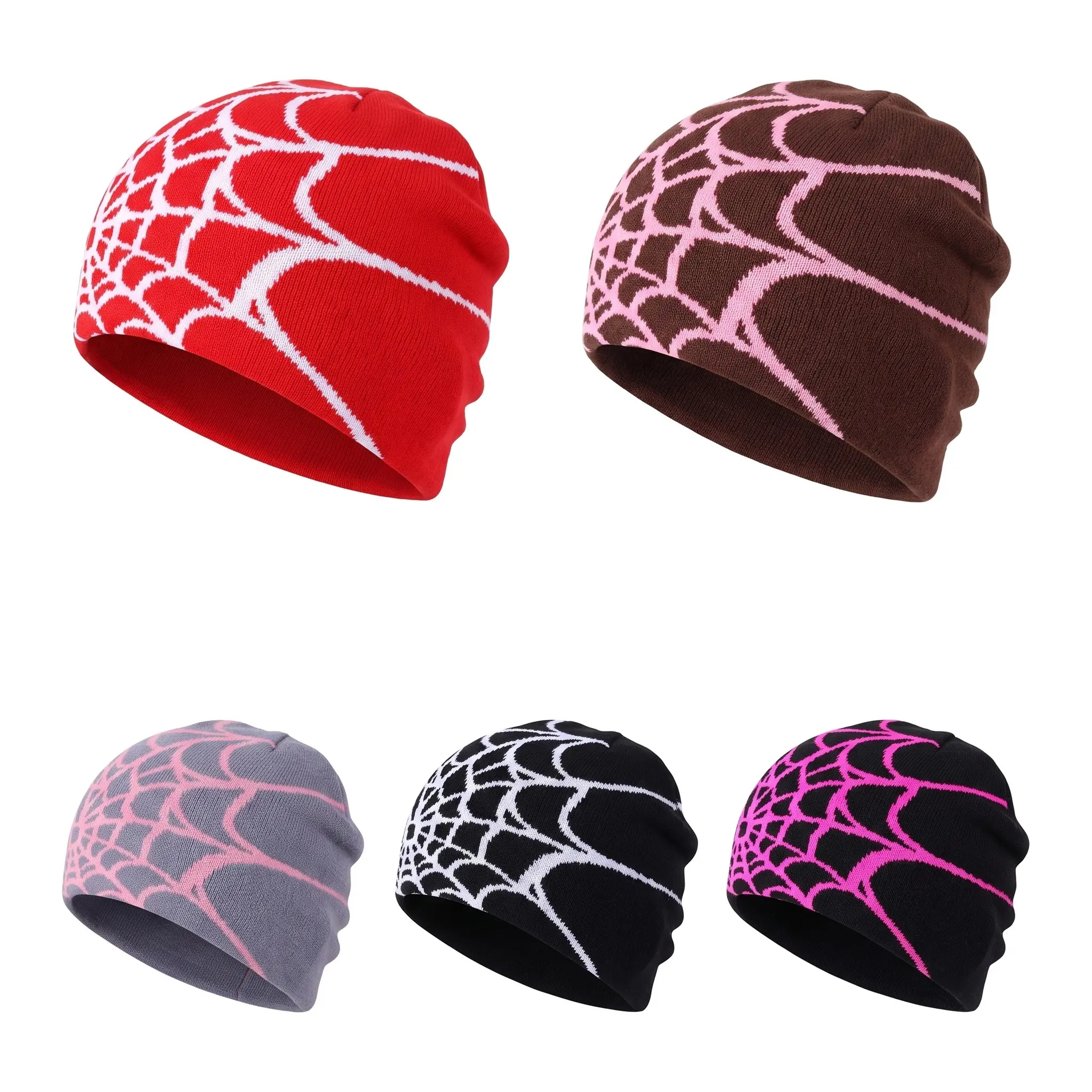 Cozy Knitted Beanie For Outdoor Warmth Spider Web Jacquard Thermal Hat Unisex Cold Weather Winter Essential Acrylic Wool Style All Seasons Y2k Spider Web Beanie Hat, Street Style Knit Acrylic Material Cool Fitted Fit Hat for Fall & Winter for Going Out