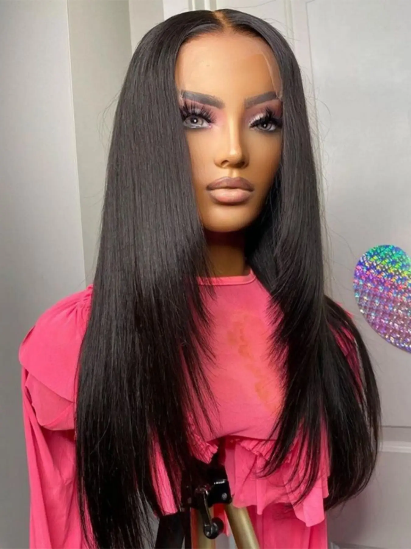 Soft 26-Inch 180 Density Smooth Straight Hair Deep 13x4x1 Front Lace Wig, Glueless Pre-Plucked Heat Resistant Daily Wear