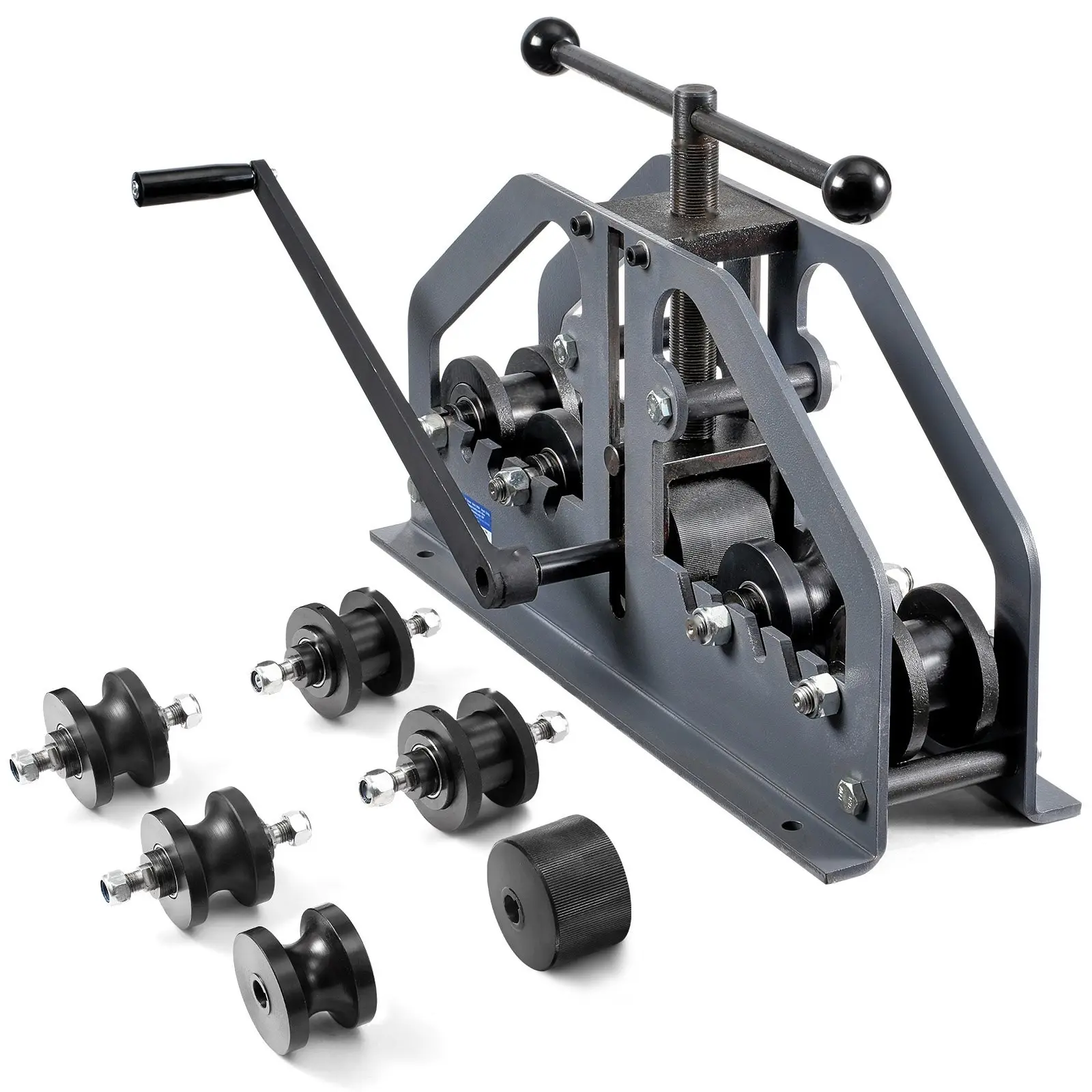 Tube Roller Bender Max 1-1/2 Inch Manual Tube And Pipe Roller Bender With 6 Dies, Heavy Duty Metalworking Hand Tool For Copper, Aluminum, Stainless Steel, PVC And Steel Tubes, Adjustable Roll Radius And Wide Feeding Guide