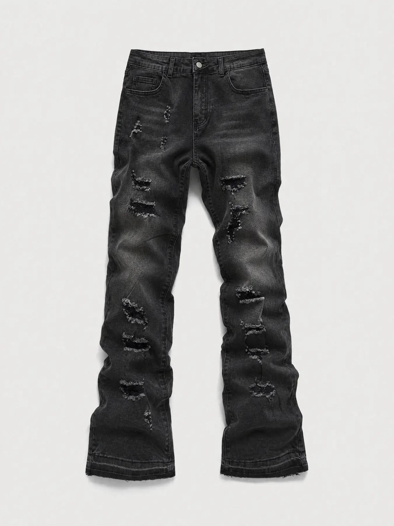 Men's Micro Flare Jeans, Loose-Fitting Baggy Button Fly, Polka Dot Pattern, All Seasons, Y2K Style, Washed Denim, Embroidered Patches, Streetwear