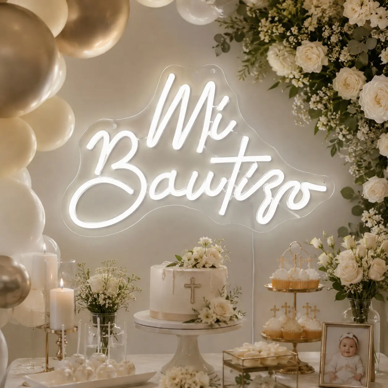 1pc Mi Bautizo Neon Sign, Glowing letter lights, White Christening Style LED Wall Light, Clear Acrylic Hanging Decor with Script Text, USB Powered Baptism Party Backdrop Lamp for Dessert Table, Photo Booth, Gift for Baby Celebration Home Decor USA