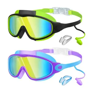 Swim Goggles, Kids Goggles with Earplugs& Nose Clip,Wide View Anti-Fog/UV Swimming Goggles,Age 3-15,Boys&Girls