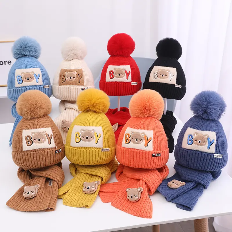 Soft Knit Two-Piece Accessory Set Includes Letter Embroidered Hooded Beanie Matching Neck Gaiter Thick Heat Retain Stretch Fabric For Boys Girls Fall Winter Outdoor Walking Cold Weather Warm Child Head Neck Accessory