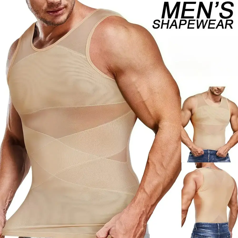2/3 PACK Men Mesh Compression Tank Top,Men Body Shaper Shirts Tight Abdomen Shapewear Sleeveless Undershirt Running