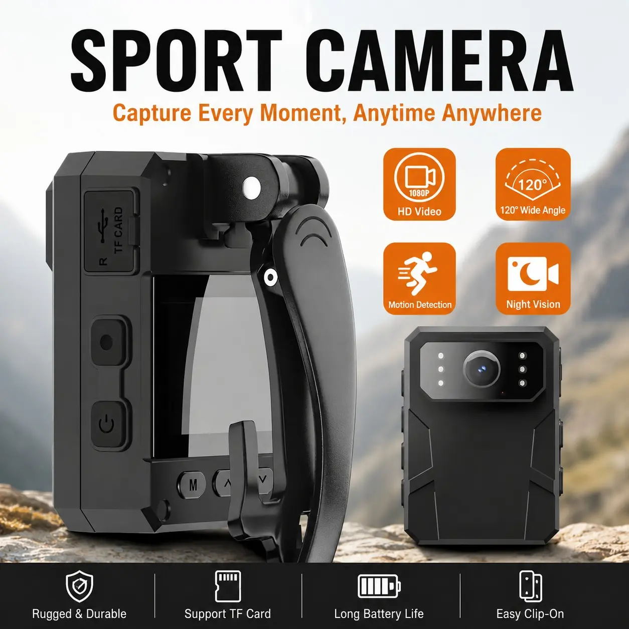 New 1080P HD Portable Compact Video Camera Recorder, 2.0 Inch Display Screen, Infrared Night Vision, Motion Detection, Optional 32GB/64GB Memory Card, Mini Cam for Cycling, Travel & Outdoor Sports, Portable Vlogging Camera