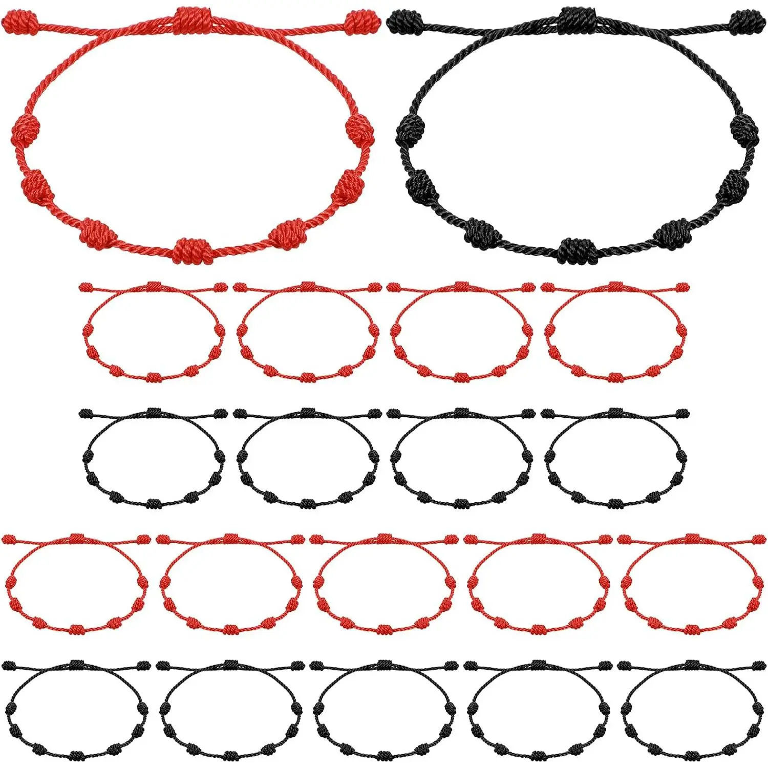 20 count Red  Luck String Bracelets, Adjustable 7 Knot Thread Bracelet Black Thread Bracelet for Protection and  Luck, Hand-Woven Nylon Cord  for Women and Men (Red, Black)