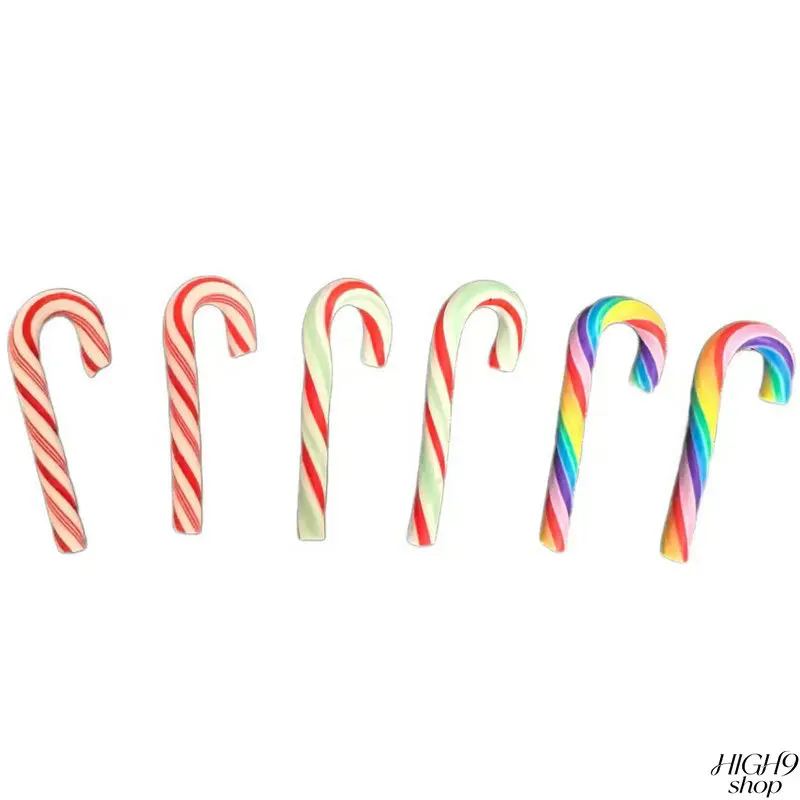 10pcs Creative Christmas Simulation Candy Cane Polymer Clay Charms, Epoxy Finished DIY Accessories For Phone Case Resin Crafts & Bag Pendants