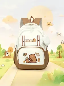 Classic Capybara Cartoon Pattern Backpack, Breathable Honeycomb Fabric, Detachable Coin Purse, Adjustable Pockets, Unisex, Multiple Colors