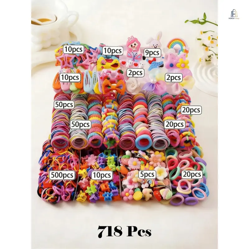 718 Pieces Girls Pink Hair Accessory Set No Box Bowknot Clips Rabbit Ear Hair Rings High Elastic Non Damaging Hair Bands Multi Use Duckbill Barrettes Comfort Stable Grip All Match Daily Kids Hairstyle Accessories