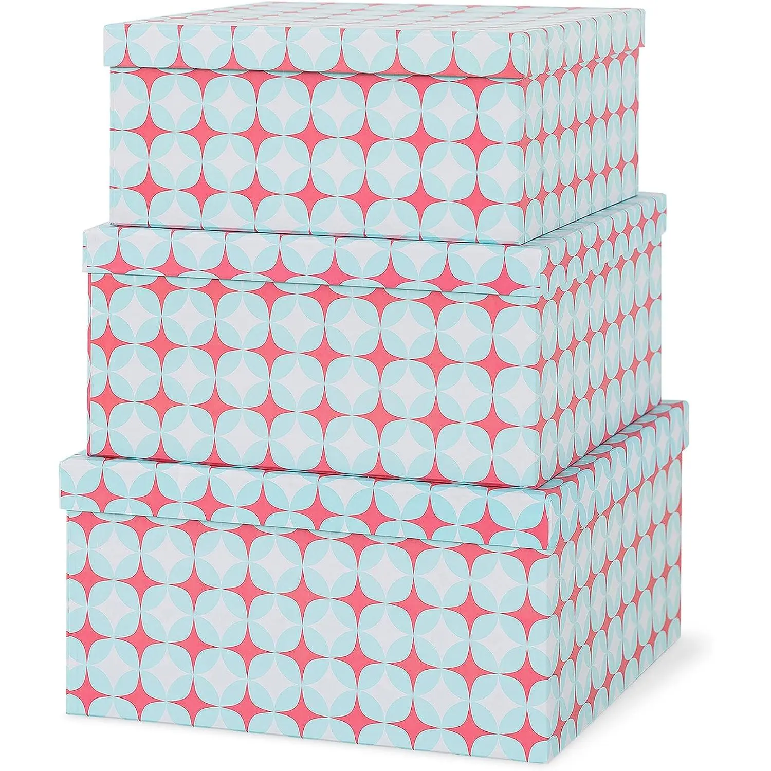 - Square 11x11 Decorative Boxes with , Set of 3, Retro Mint | Nesting Cardboard Storage Containers for  Decor in Green and Coral,  and Memory Photo Boxes for Organizing