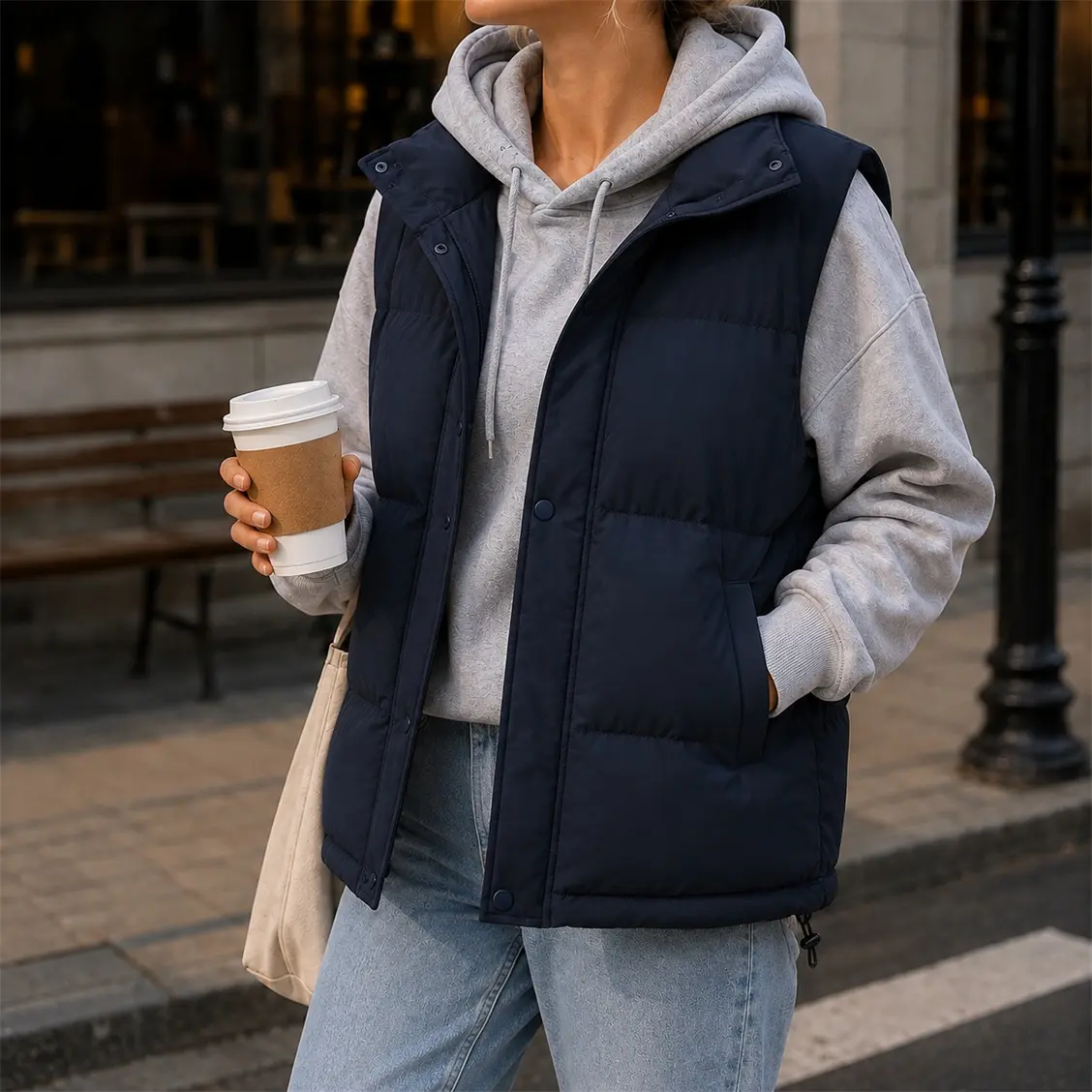 Women’s Minimalist Stand-Collar Puffer Vest, Lightweight Warm Lightweight-Pad Sleeveless Jacket with Pockets, Casual Winter Outdoor Layering Gilet