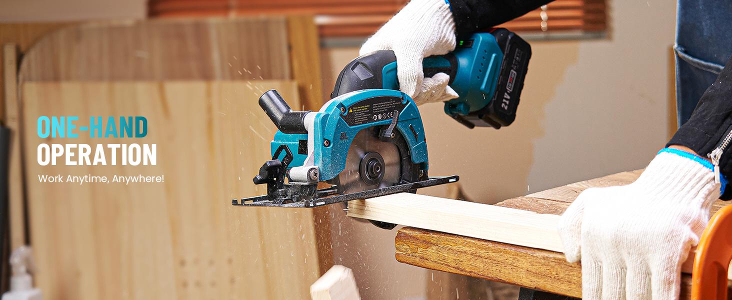 Cordless Mini Circular Saw, SeeSii 4-1/2" Electric Compact Circular Saw with 4.0Ah Battery, 5380RPM, 4 Saw Blades, Rip Guide, Max Cutting Depth 1-11/16"(90°), 1-1/8"(45°) for Wood, Plastic, Soft Metal TCS115A CS410B