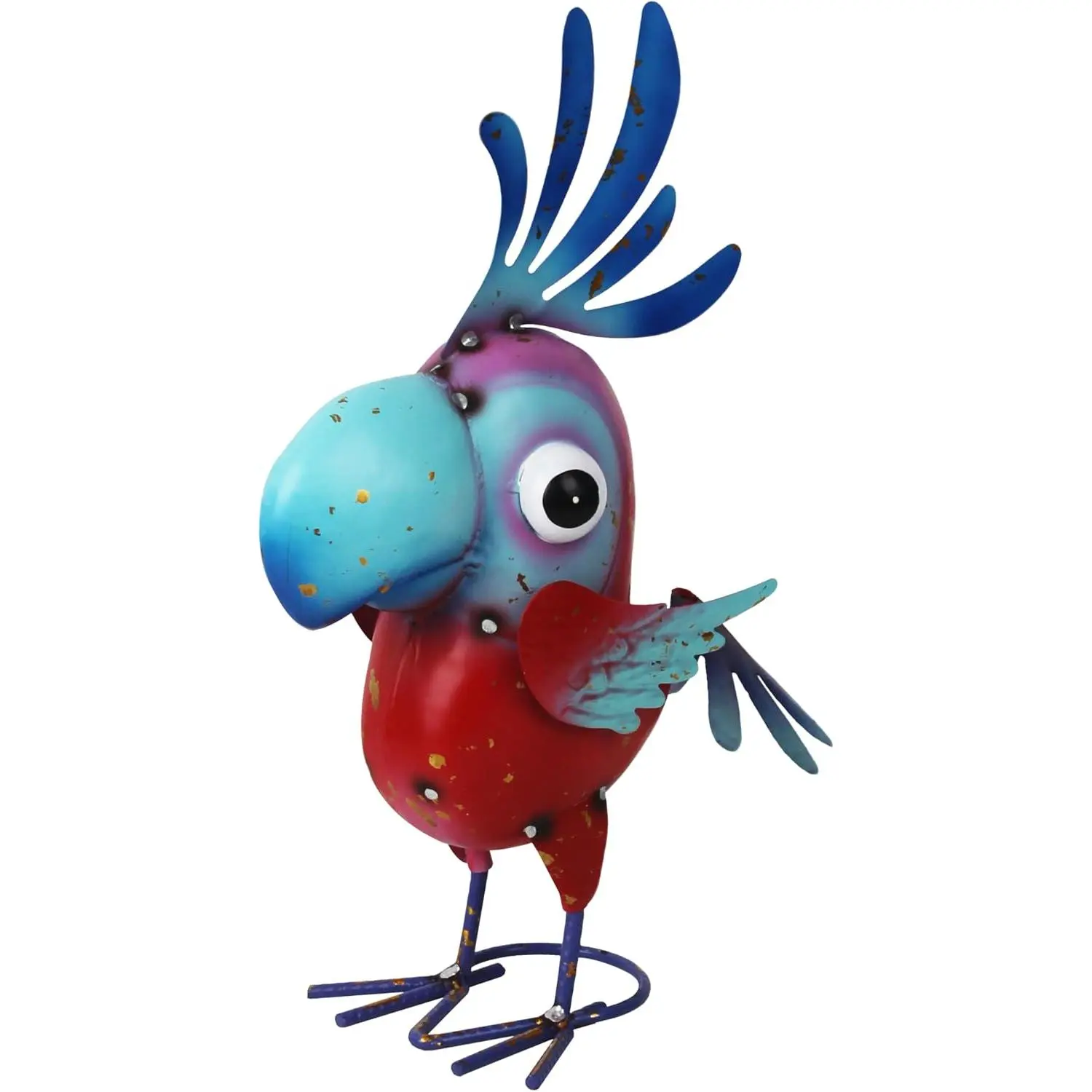 15" Metal Parrot Statue Outdoor Garden Decor | Bird Decor Yard Statue Decorations Outdoor,Funny Parrot Sculpture for Patio, Lawn, Backyard( and Blue)