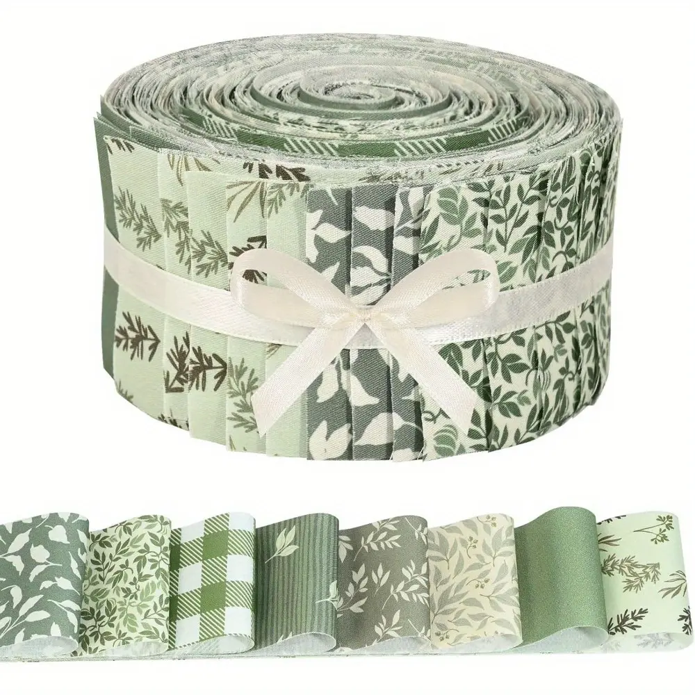 40 Pieces 6.5 x 50cm Green Tone Plant Themed Assorted Pattern Pre Cut Quilting Fabric Bundle Precut Fabric For DIY Handicrafts Handmade Doll Clothes Sewing Supplies Quilting Projects Home Decoration