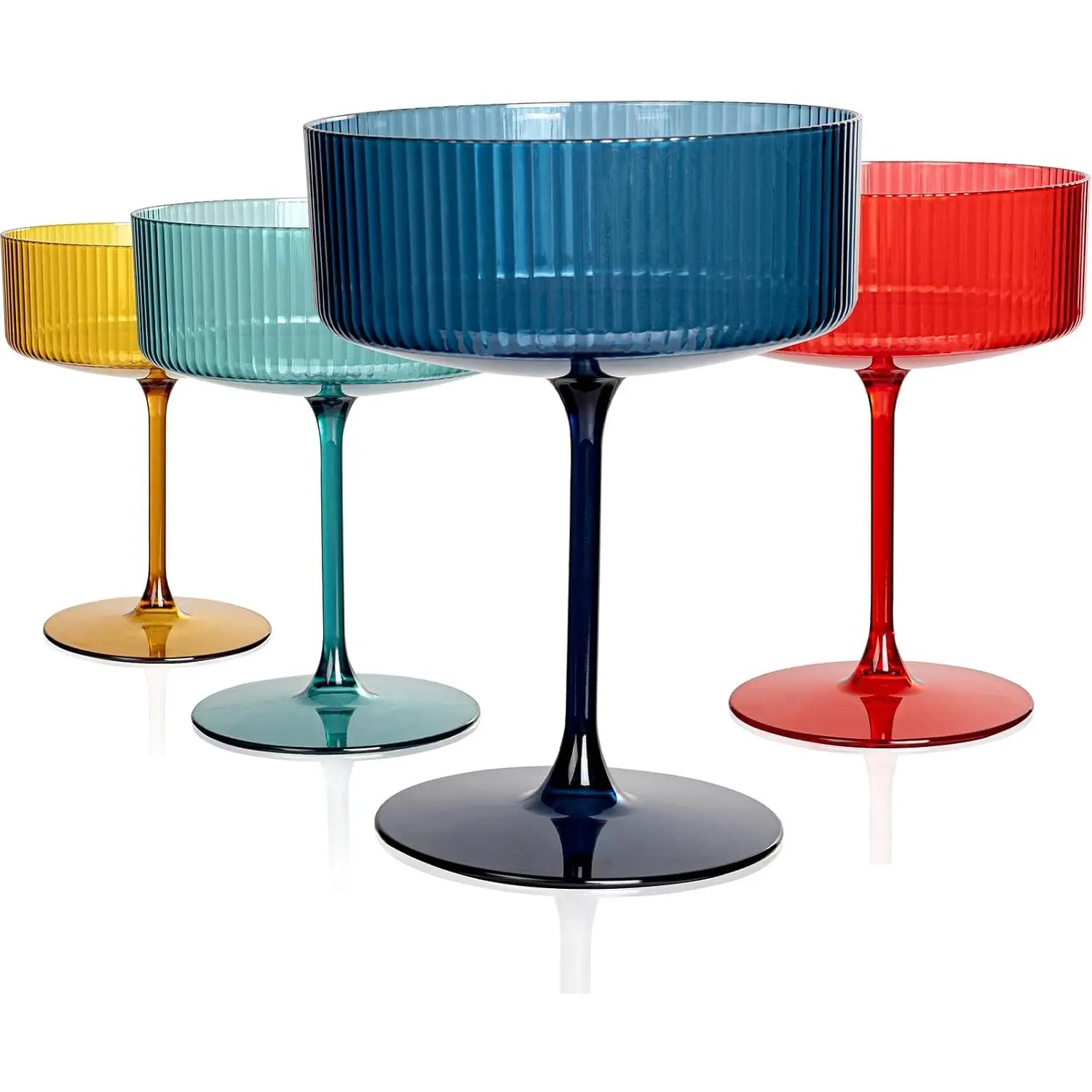 12 Pack Colored Plastic Martini Glasses for Bars Parties | 10 oz Colored Ribbed Coupe Cups, Heavy Duty Plastic,   Margaritas  for Weddings Outdoor Birthdays