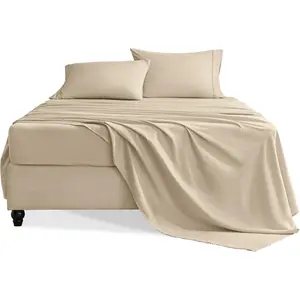 Twin Sheets Set, 3 Pieces Hotel Luxury Soft Microfiber Bed Sheets Set, Up to 16" Deep Pockets, Oeko-Tex Sheets with Elastic, Breathable, Wrinkle Free (Beige, Twin)