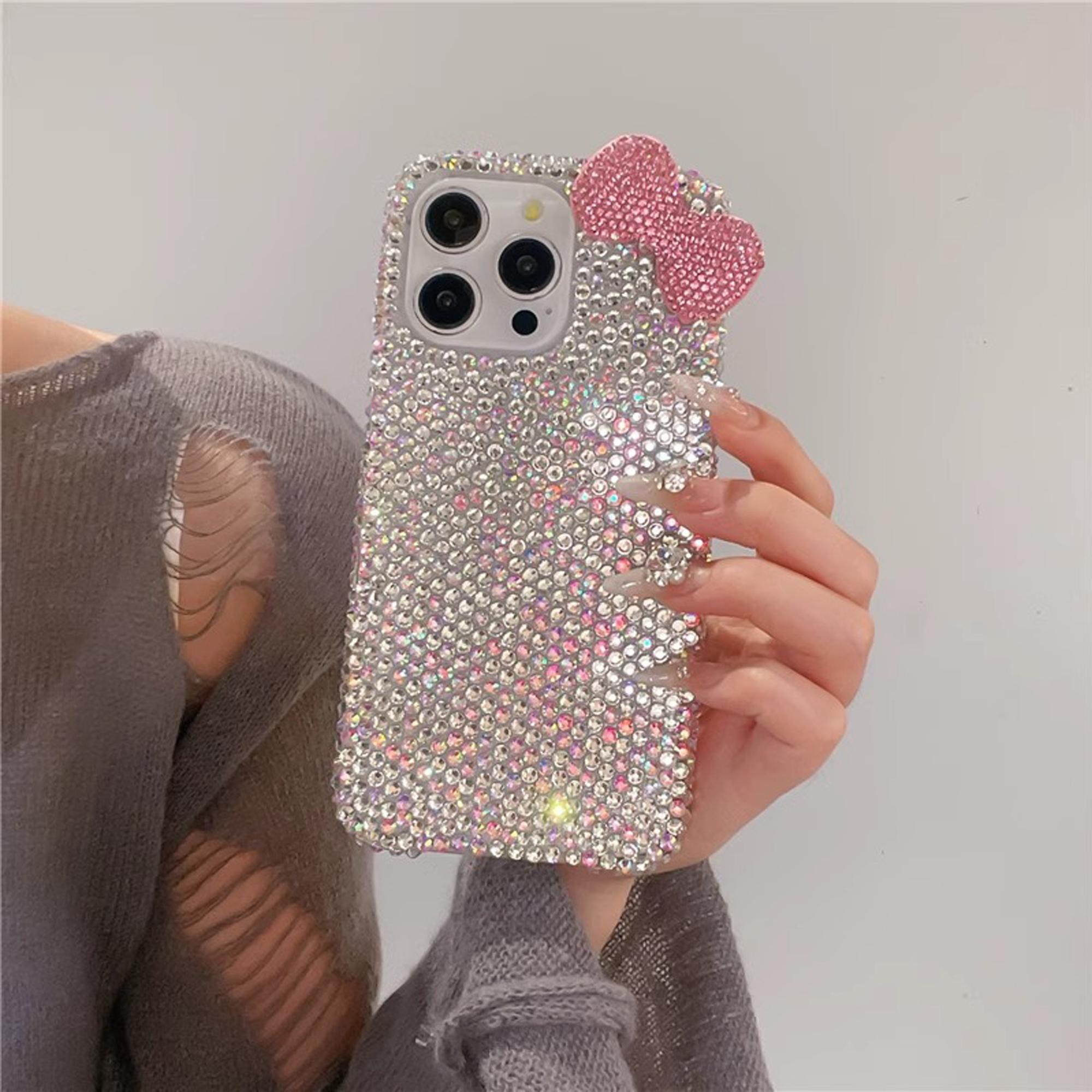 Bow Decor Phone Case Protector, Smartphone, 1 Count Rhinestone Decor Phone Protective Cover, Phone Accessories Compatible with iPhone, Casing, Aesthetic