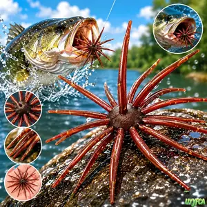 2-Pack 3 Sizes Glitter Infused Sea Urchin Soft Fishing Lures, TPE Biomimetic Multi Tentacle Swimbaits, Floating Realistic Wiggle Action Artificial Soft Baits,Durable Flexible Plastic Lures For Freshwater Bass Trout Crappie Catfish Lake River Shore Fishing