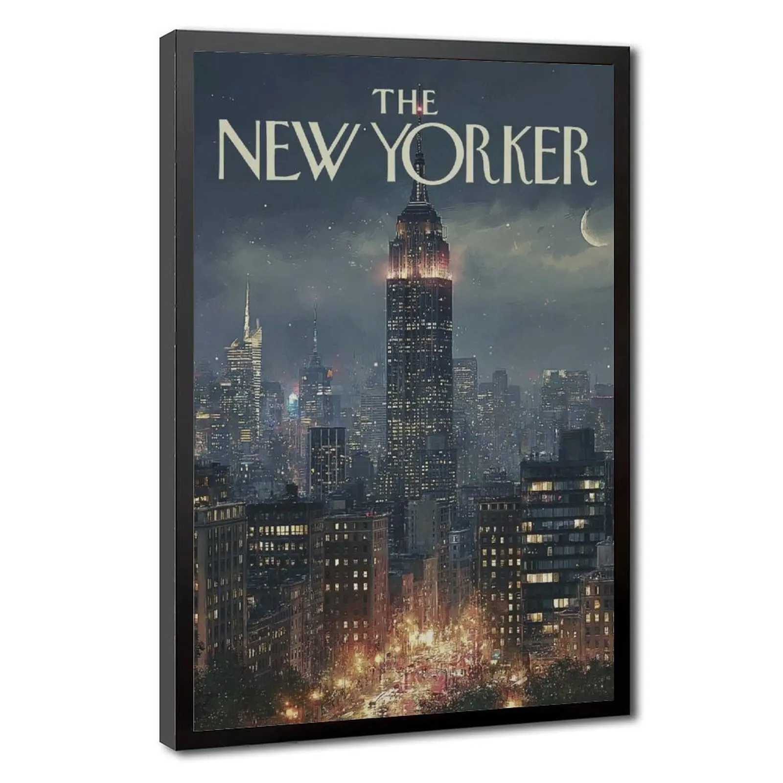Vintage Framed New York City Cover Canvas Poster Print, Aesthetic Building View Artwork, Moody Cityscape Minimalist Wall Decor, Ideal Gift for Teen Bedrooms & Dormitories, 1-Framed