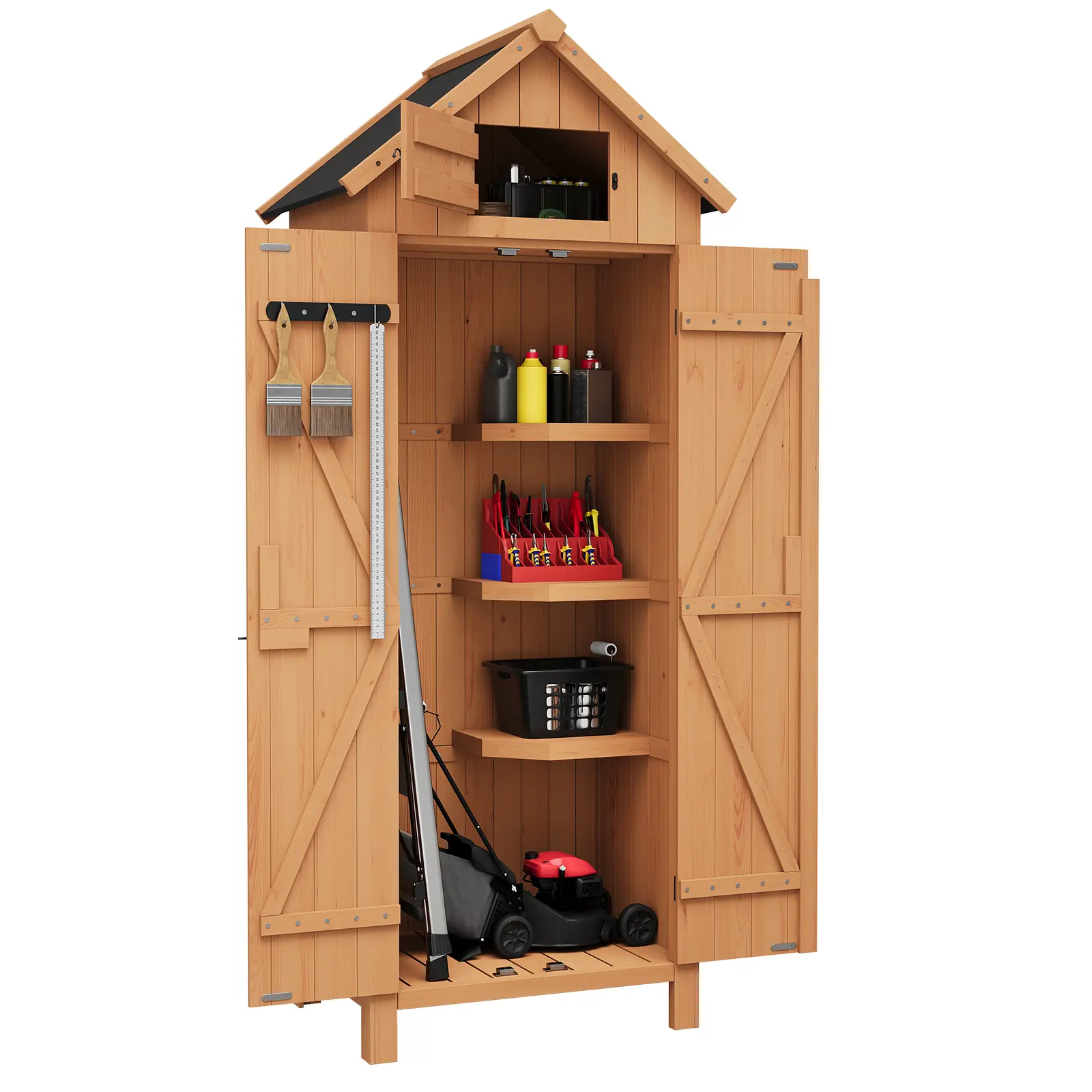 Summervibes Flash sale home items Waterproof Wooden Wardrobe Cabinet with Lockable Doors – 3 Adjustable Shelves & Roof Storage – 70" Tall Multi-Shelf Outdoor Storage for Patio, Garden, Balcony, or Lawn – Ideal Bedroom Furniture