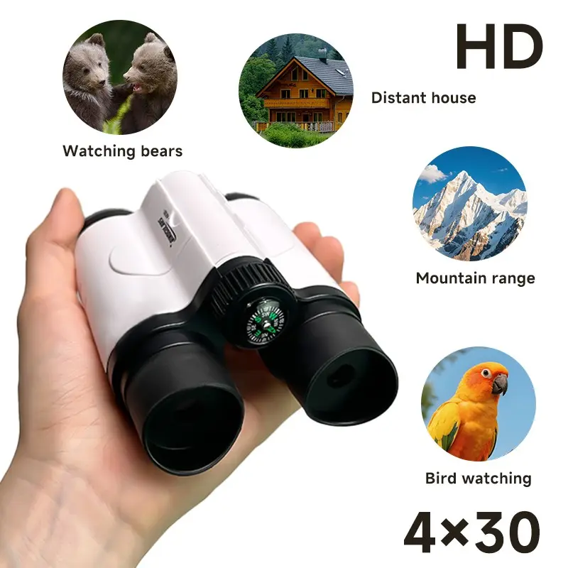 Portable Binoculars 4x Magnification 30mm Objective Lens, Compass Adjustable Eye Relief, Camping Educational Toy, Ages 3+, Gift Ideas