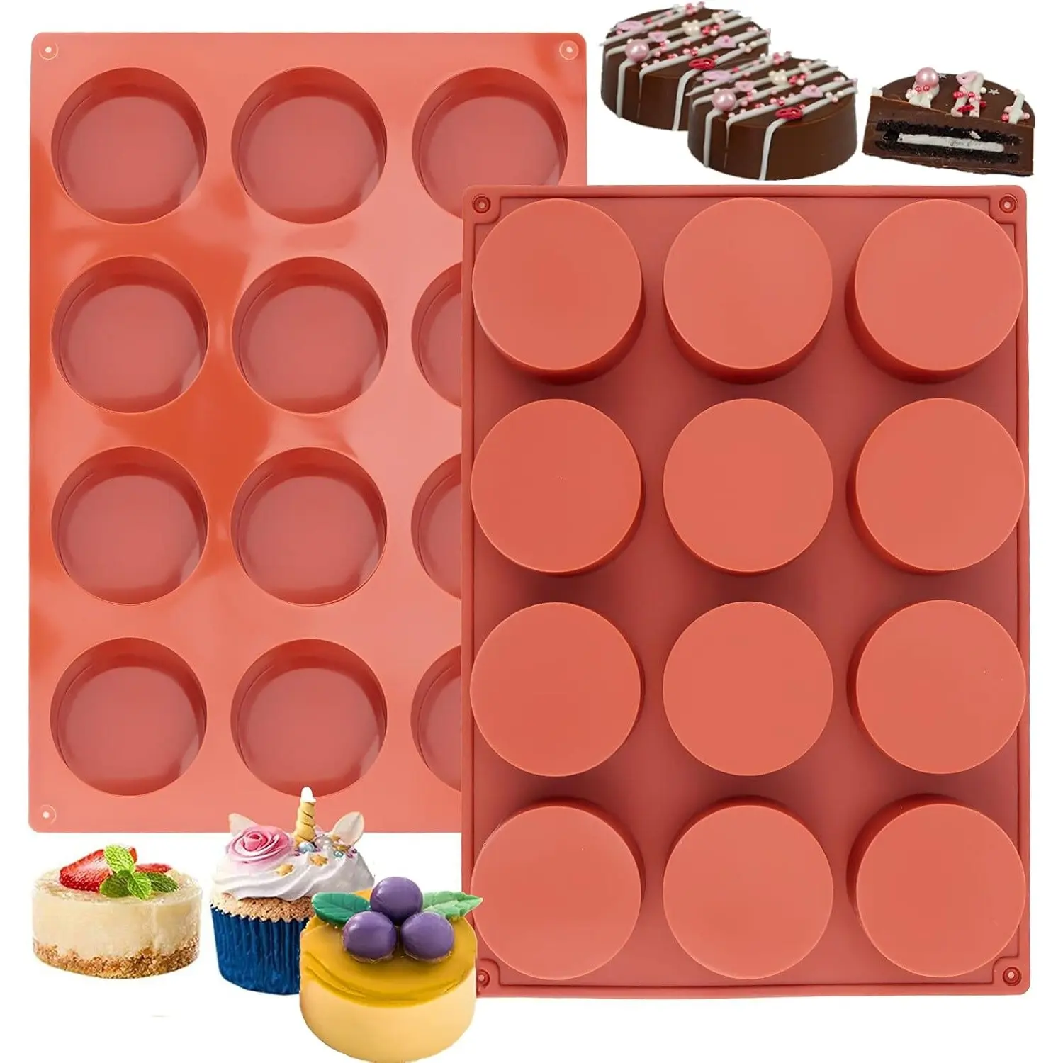 12-Cavity Cylinder Round Silicone Mold, Food-Grade Non-Stick Chocolate Candy Jelly Mold, Home Baking Mini Cake Tool, Easy Release Design, Silicone Baking Molds