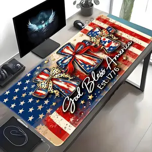 2D Flat Patriotic Theme God Bless Mouse Pad, Easy to Clean, Durable, Stain-Resistant, Wear-Resistant, Suitable for Office, Gaming, Home Study, Office Workstation, Laptop, Student Desk, Anti-Slip Keyboard Desk Mat