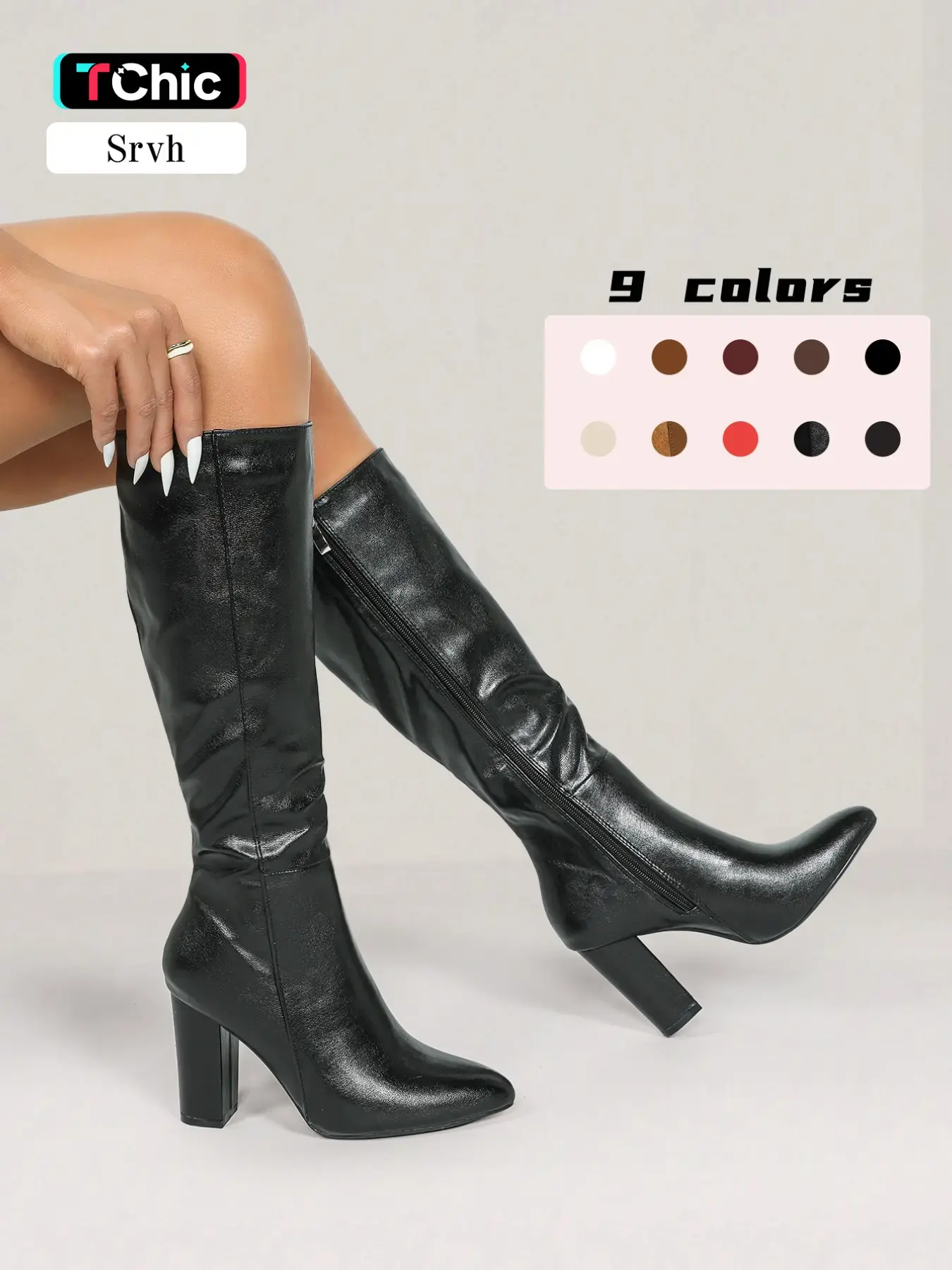 Women's Knee-High Pointed-Toe Heeled Boots, Elegant Solid Color Fall & Winter Shoes Women's Knee-High Pointed-Toe Heeled Boots, Elegant Solid Color Fall & Winter Shoes