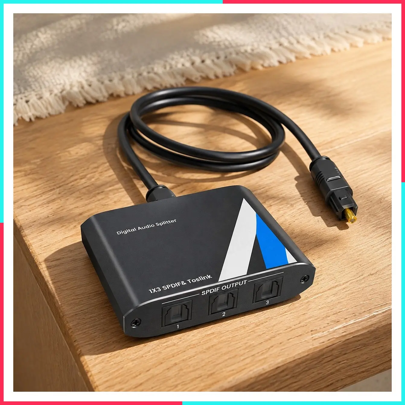 Digital Optical Splitter 1 in 3 Out, SPDIF Toslink Audio Cable Splitter 1x3 Supports LPCM2.0 Dolby Digital & DTS 5.1 for Xbox PS4 PS5 DVD TV Box Home Theatre Receiver Sound Bar