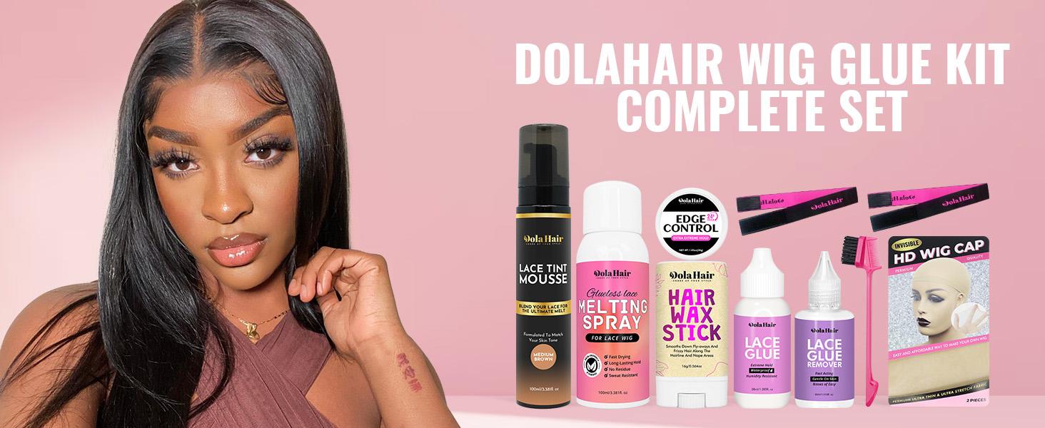 AGS Dolahair Lace Glue Kit - Complete Set with Lace Tint Mousse, Wig Installation & Melting Spray(Medium Brown)