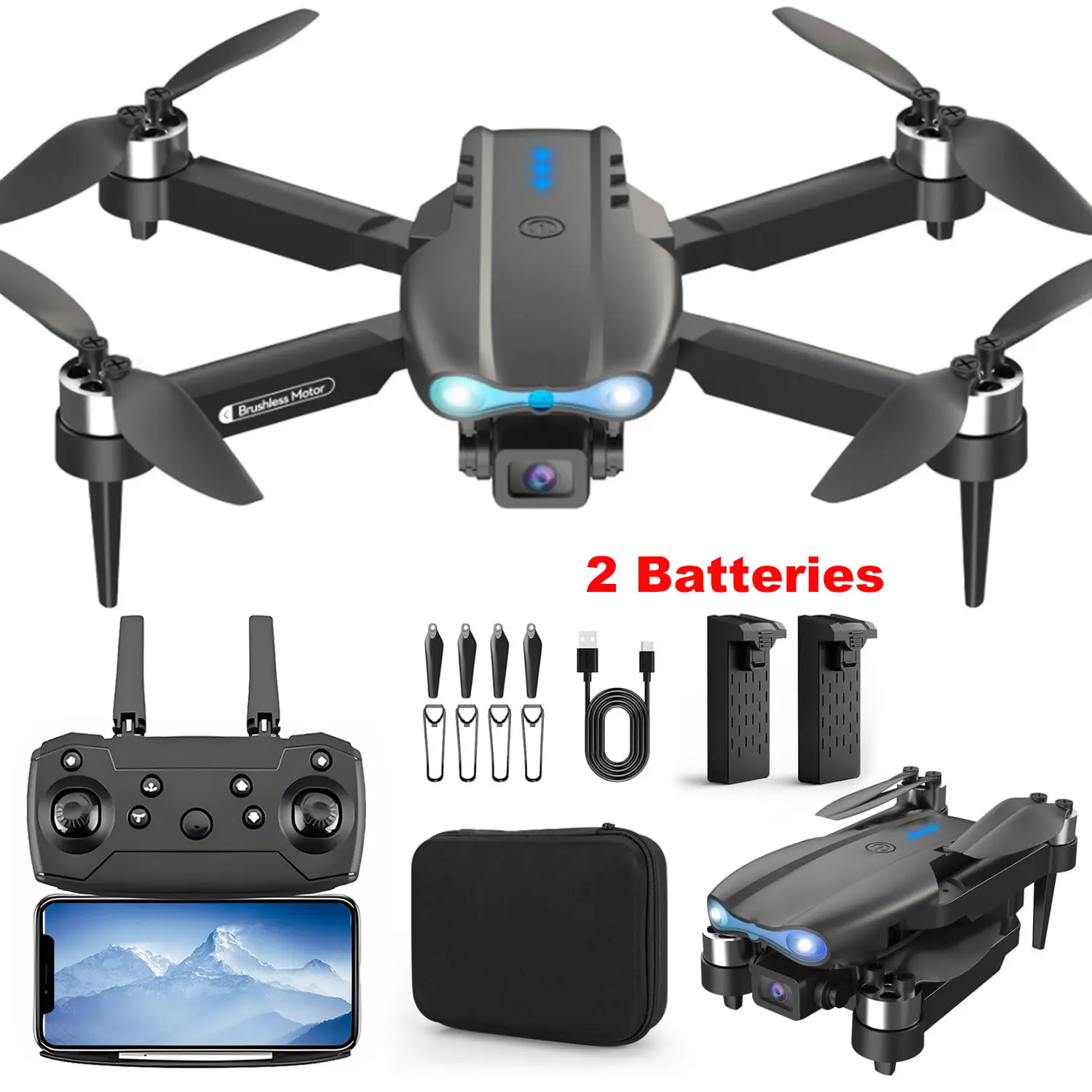 Foldable RC Quadcopter Drone with Dual Camera, 2 Batteries, LED Lights, Altitude Hold, Headless Mode, WiFi FPV, Foldable Design for Beginners