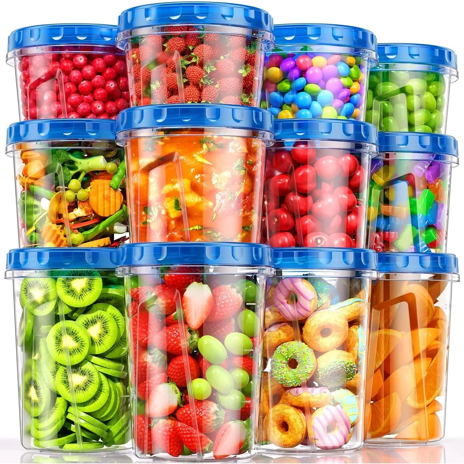 [12 Pack-34/24/17oz Freezer Storage Containers with 3 Different Sizes, Plastic Soup Containers with Lids, BPA-Free Food Storage Containers with Twist Top Lids, Reusable Meal Prep Containers
