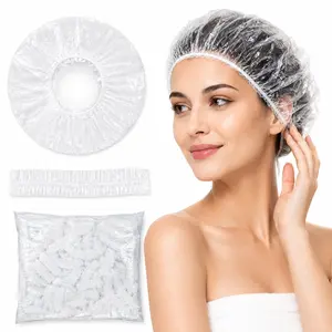 100 PCS Disposable Shower Caps, Waterproof Plastic Elastic Hair Covers for Bath, Travel, Salon, Spa, Hotel and Home Use