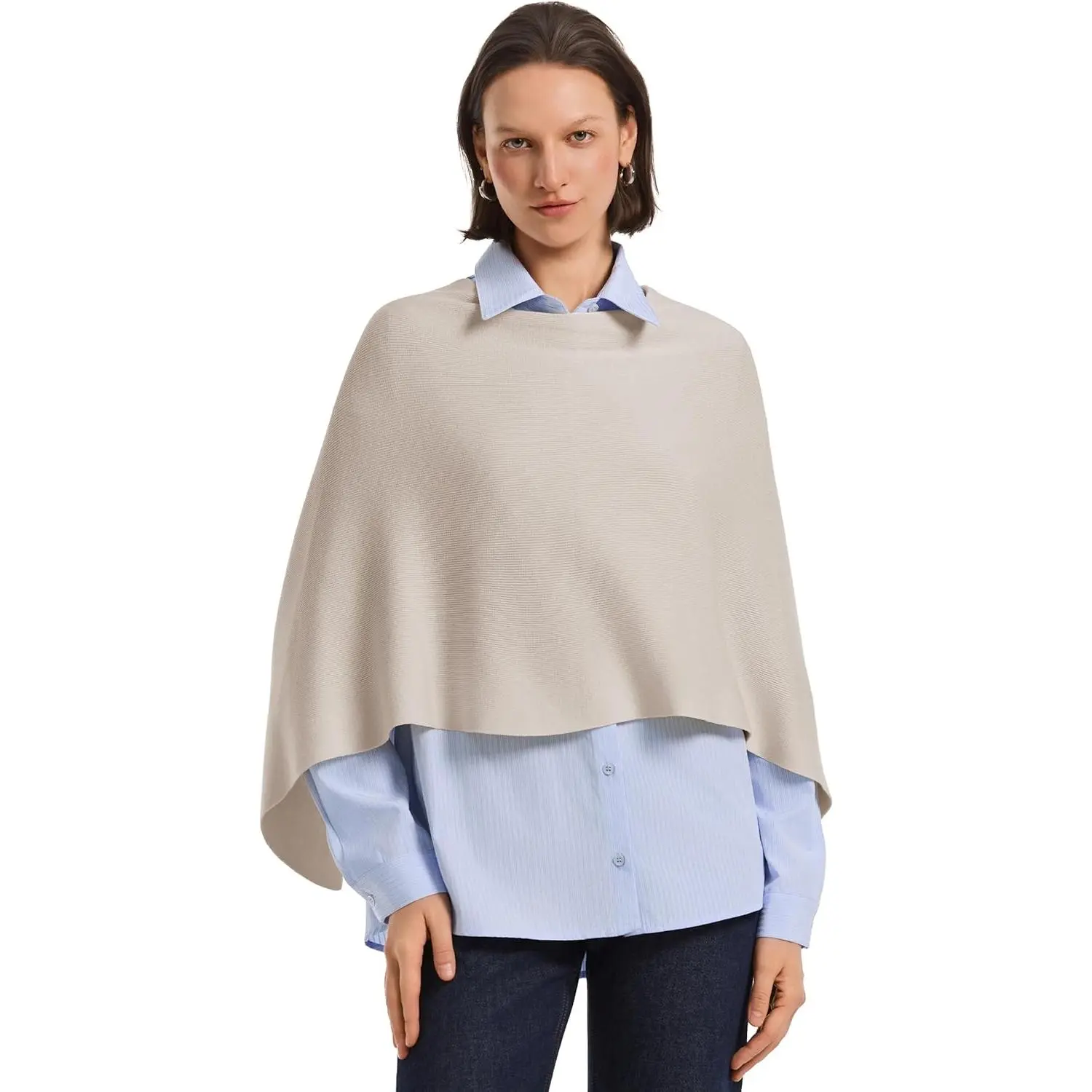 Women's Knit Ponchos Petite Cropped Shawl Wraps Pullover Sweaters Casual Short Top Cover Up