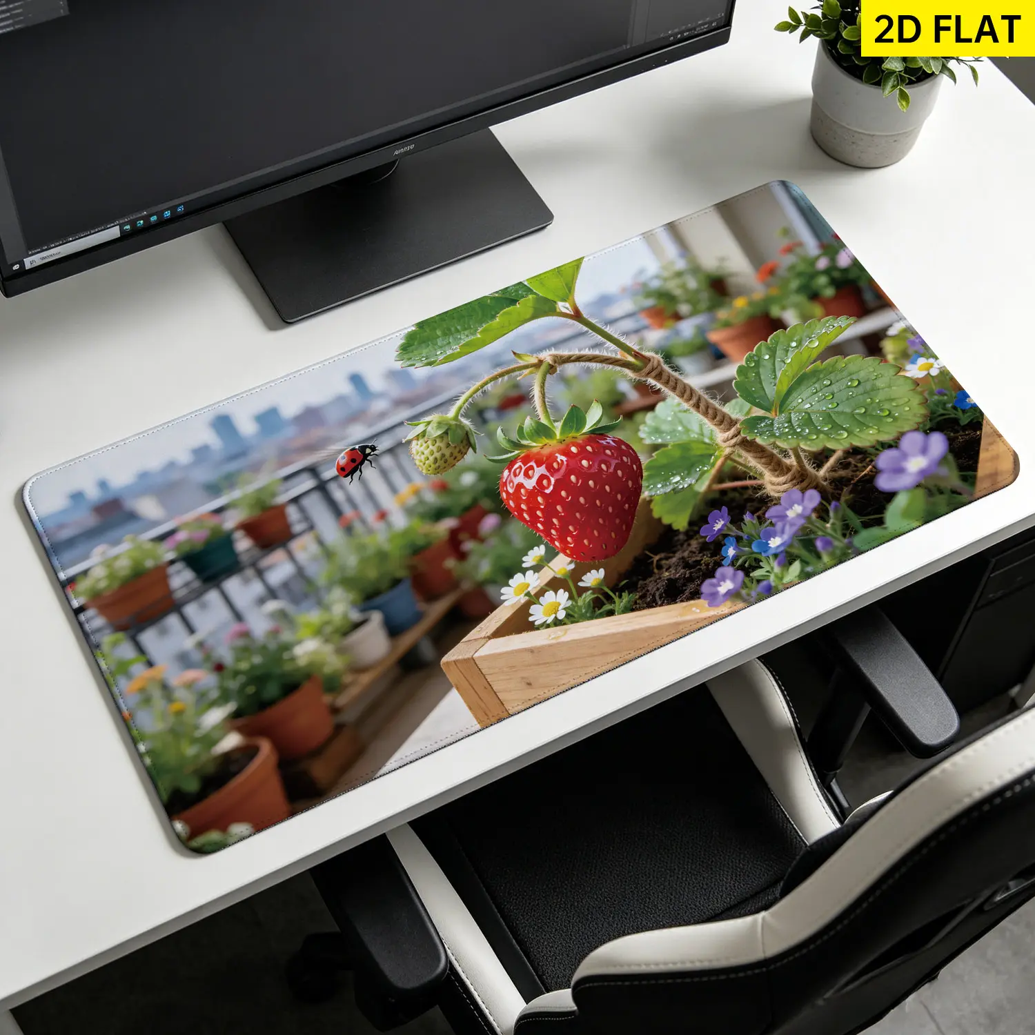 Fresh Strawberry Plant with Ladybug in Urban Garden Wall tapestry,Large size Printed Horizontal Tapestry blanket,Polyester Fabric Wall Hanging for living room,balcony,No Installation Required,Indoor,Outdoor,Gift for Family and Friends