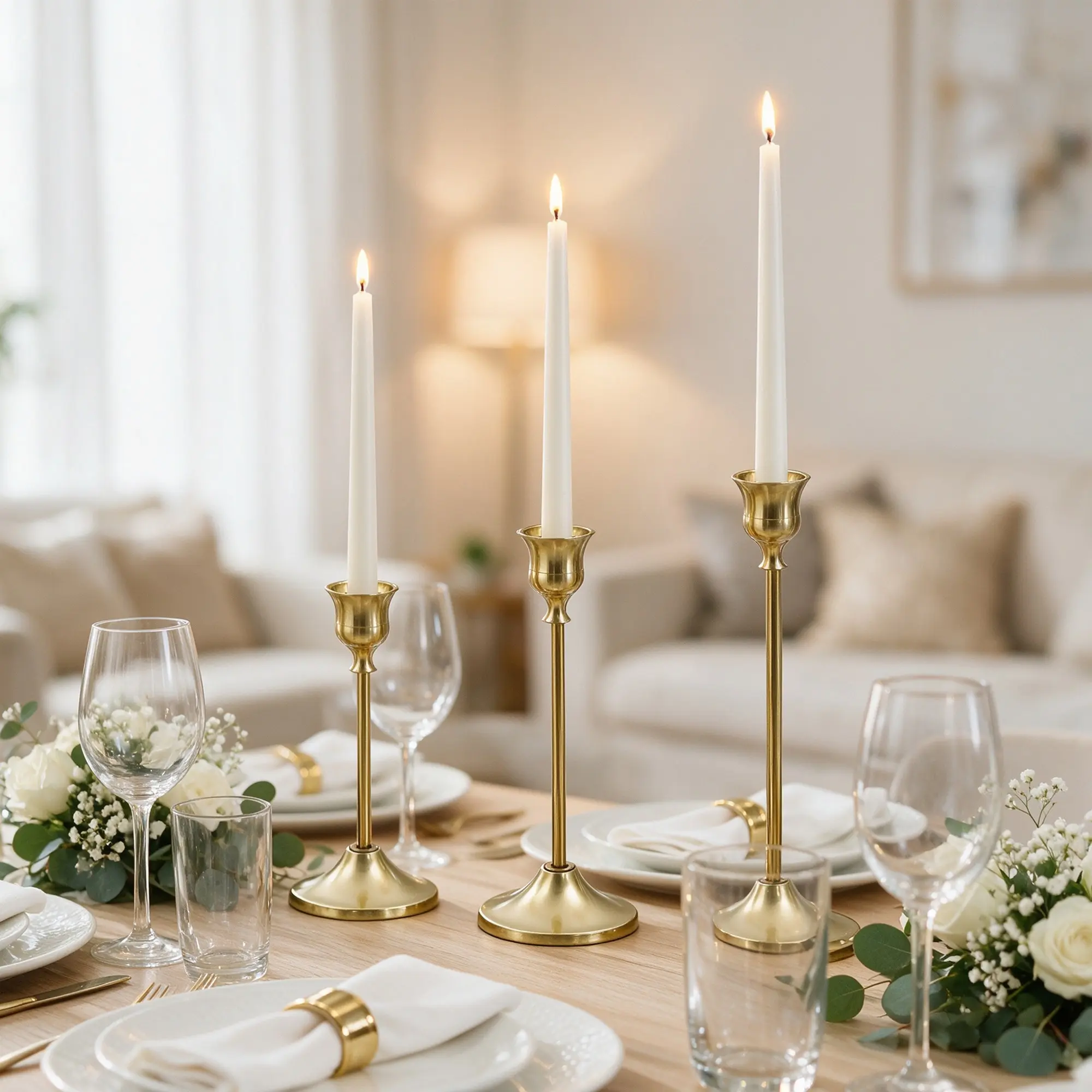Vintage Brass Candle Holders, Conical Design, Perfect for Fireplace Parties Restaurants, Set of 10 Pieces