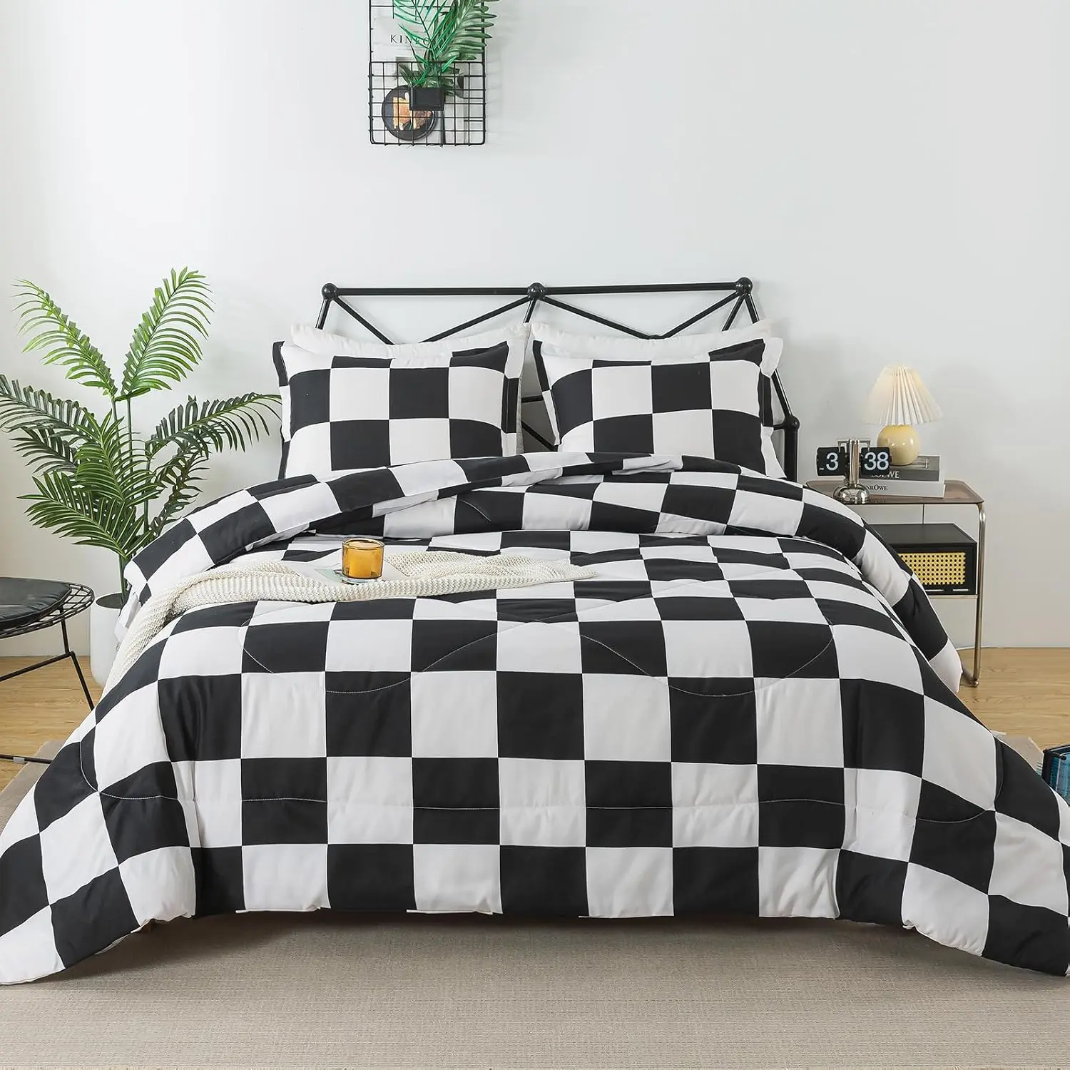 Comforter Set Black White Checkered King Size Bedding Set