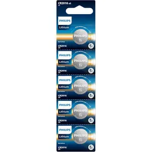 Philips CR2016 Battery 5 Pack |   CR 2016 Batteries |   10 Year Shelf Life |   Durable Leak-Proof Design |   CR2016 3v Lithium Coin Battery |   for Car Remote, Watch, Pet Collars, Sensors, Tablets.