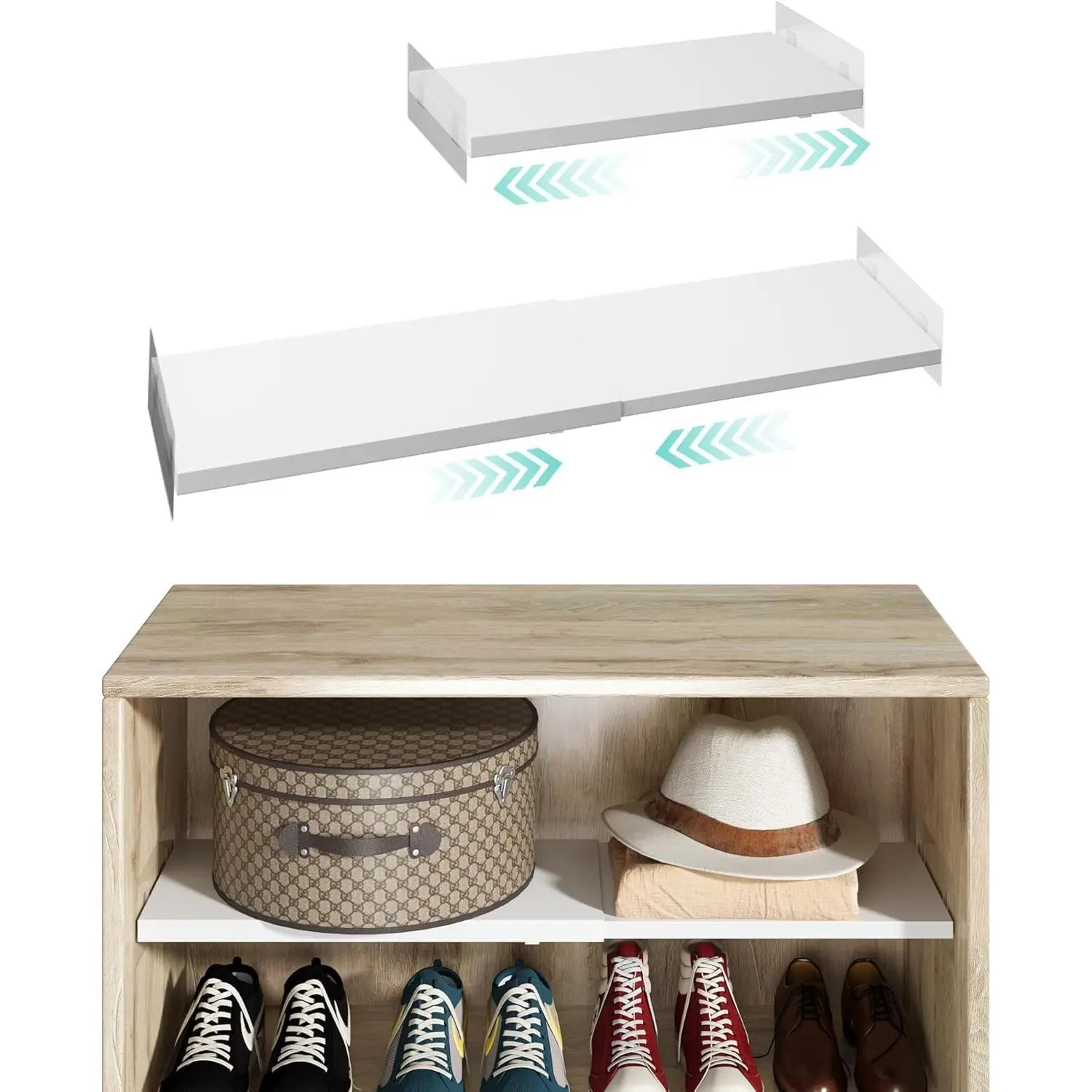 2Pack Adjustable Expandable Tension Closet Shelves Organizer, Storage Rack for Closet Cabinet Wardrobe Cupboard Kitchen Bathroom Storage Organization