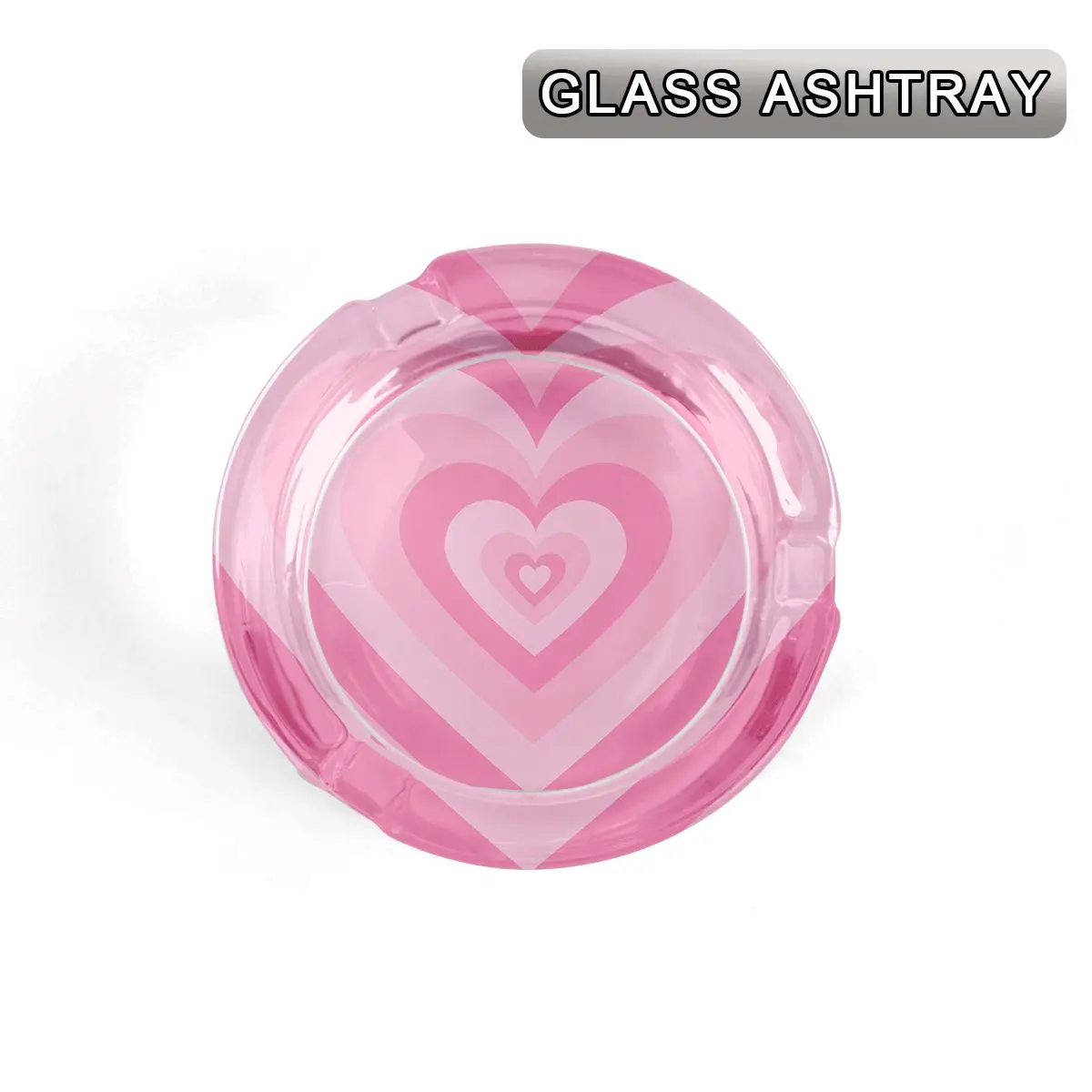 1pc Gradient Pink Concentric Heart Pattern Round Glass Ashtray, Cute Y2K Pastel Pink Decorative Piece Crystal Ash Tray, Sweet Romantic Desktop Ornament for Bedroom Home Bar Indoor Decor, Home Decoration & Valentine Gift, Trendy Desktop Ornaments