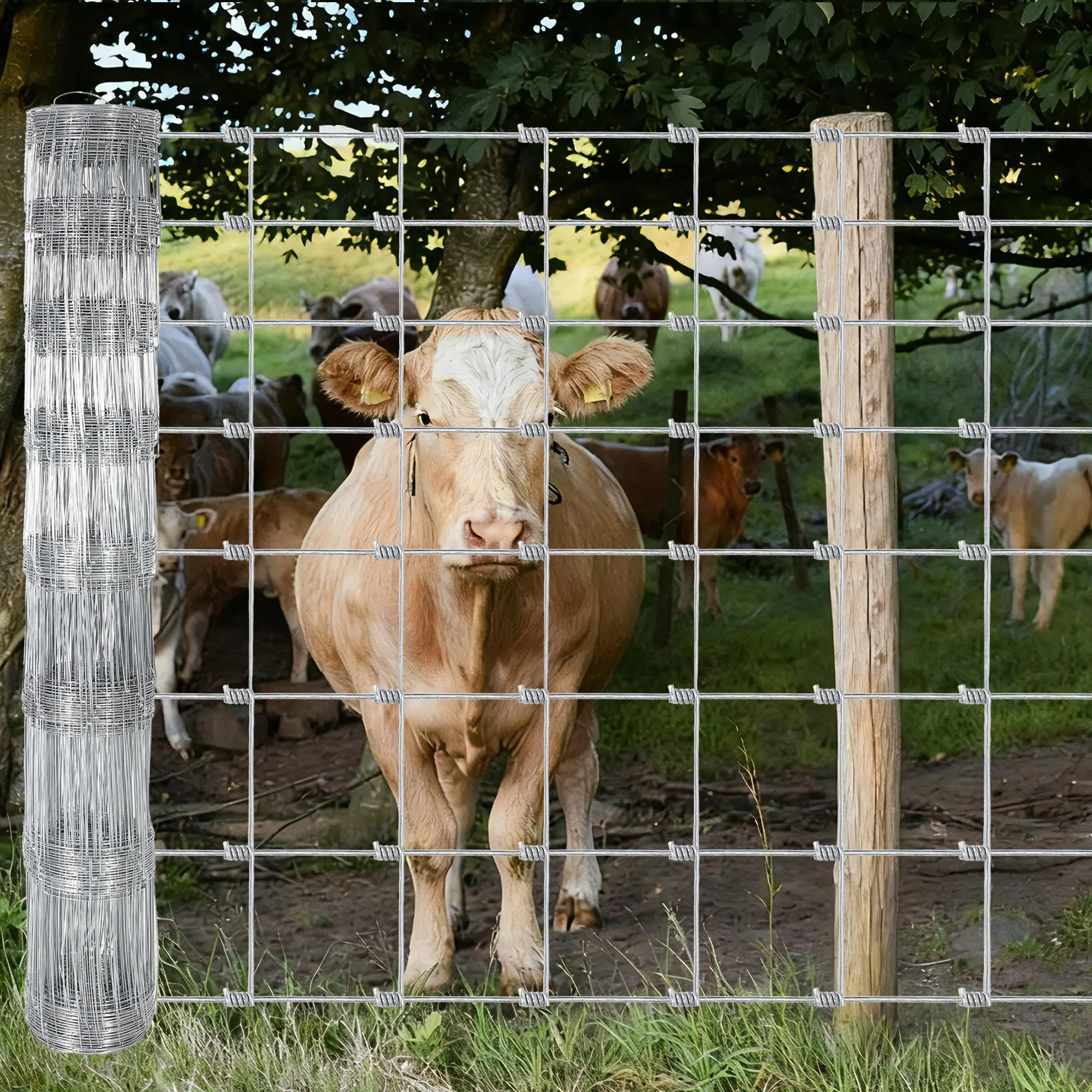 4Ft x 328Ft Livestock Fence, Galvanized Wire Fencing, Cattle Farm Fence, Heavy Zinc Coated Deer Goat Cattle Fence
