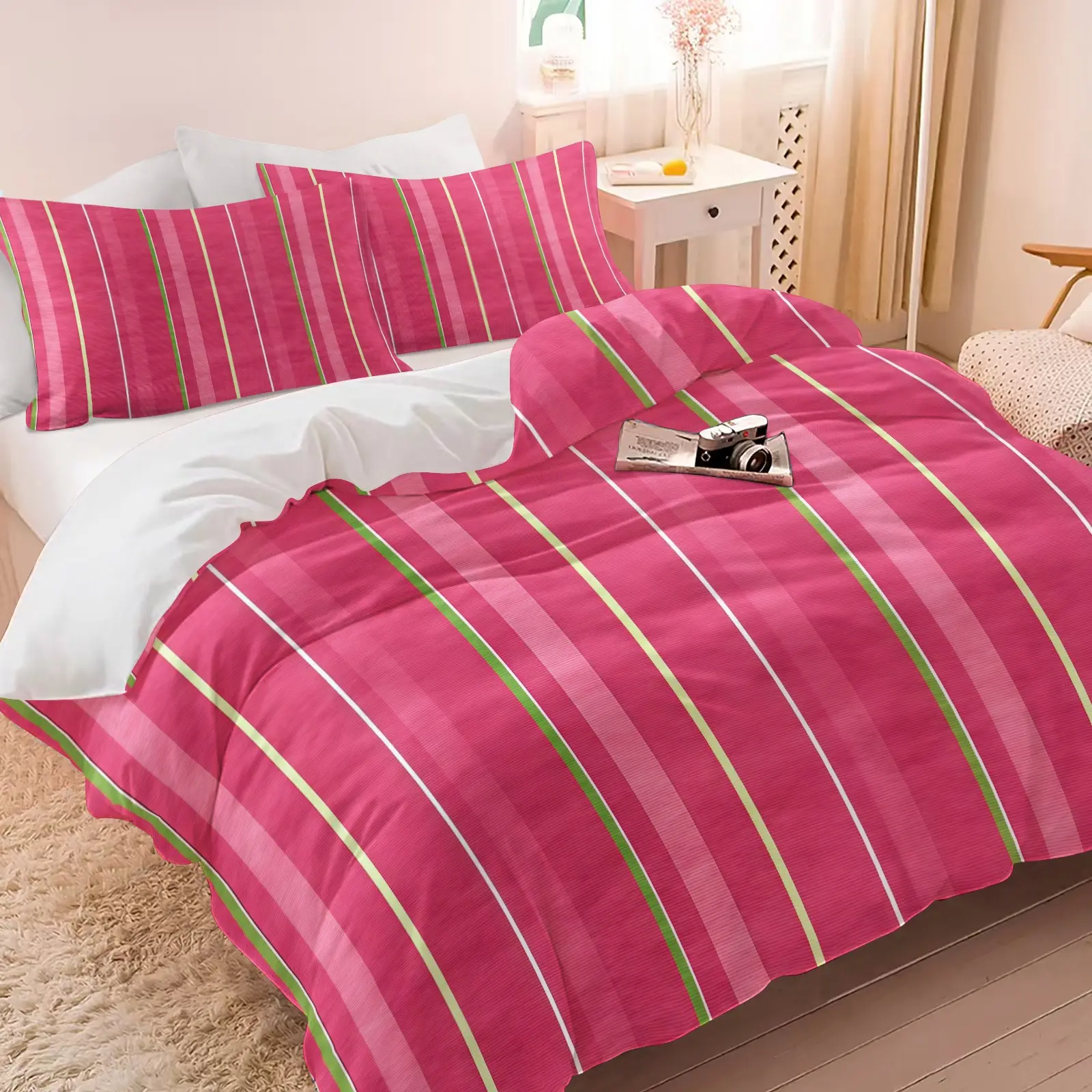 Watercolor Striped Pattern Duvet Cover Set, Soft And Comfortable Bedding Set (1 Duvet Cover + 1/2 Pillowcase, No Filler), Suitable For Teenagers And Adults, Bedroom, Dormitory, Guest Room Scene, Comfy Bedding Set