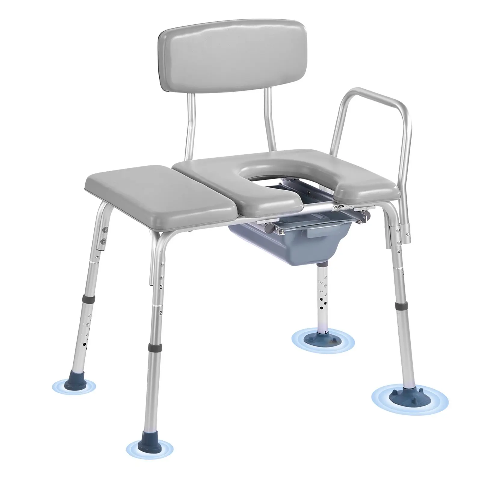 VEVOR Bedside Commode Chair, 500 lbs Weight Capacity, 4-in-1 Portable Toilet and Raised Toilet Seat with Padded Seat and Backrest, Detachable 5L Bucket, Adjustable Height Adult Potty Chair for Senior