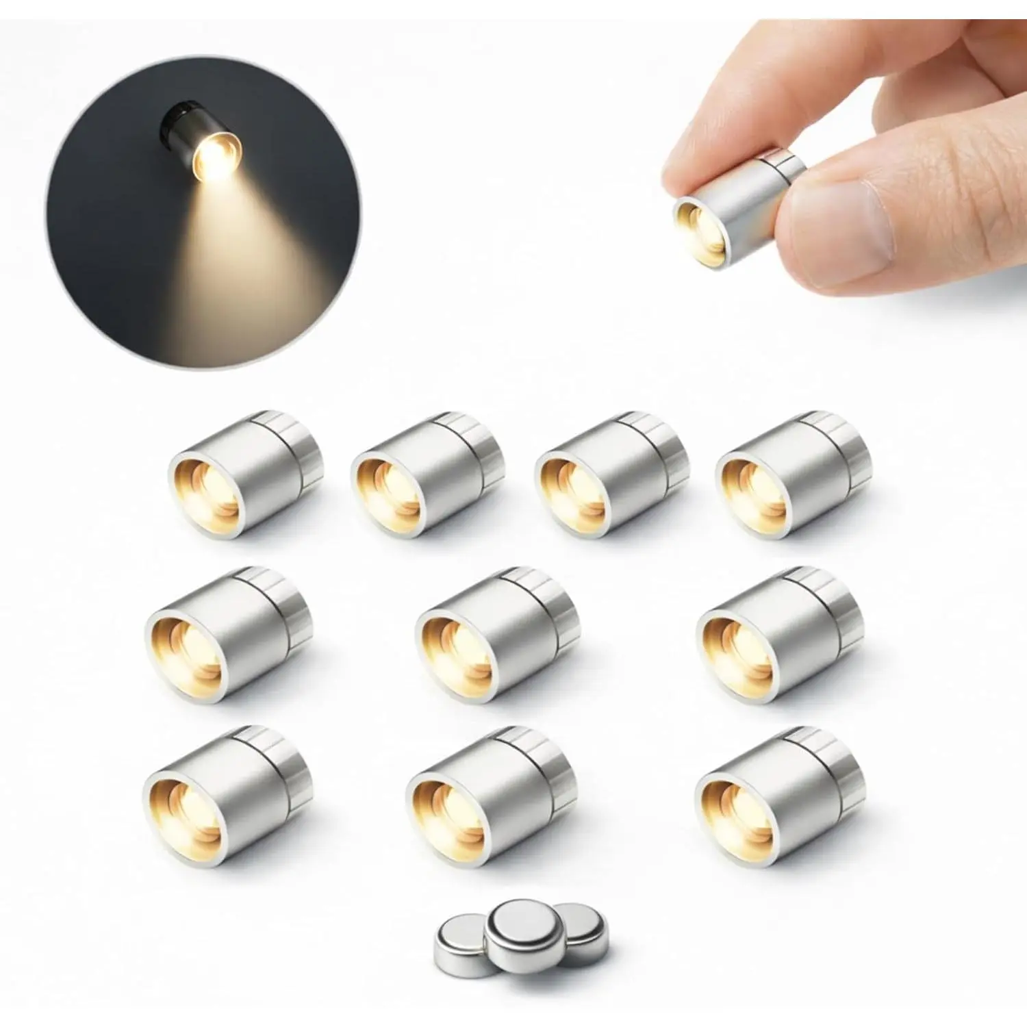 Bulk Pack 10-Pack Small Size Battery-Powered LED Spot Lamps (Batteries Included) for DIY Crafts, Display Case Decorative Lighting - Warm White Home Supplies