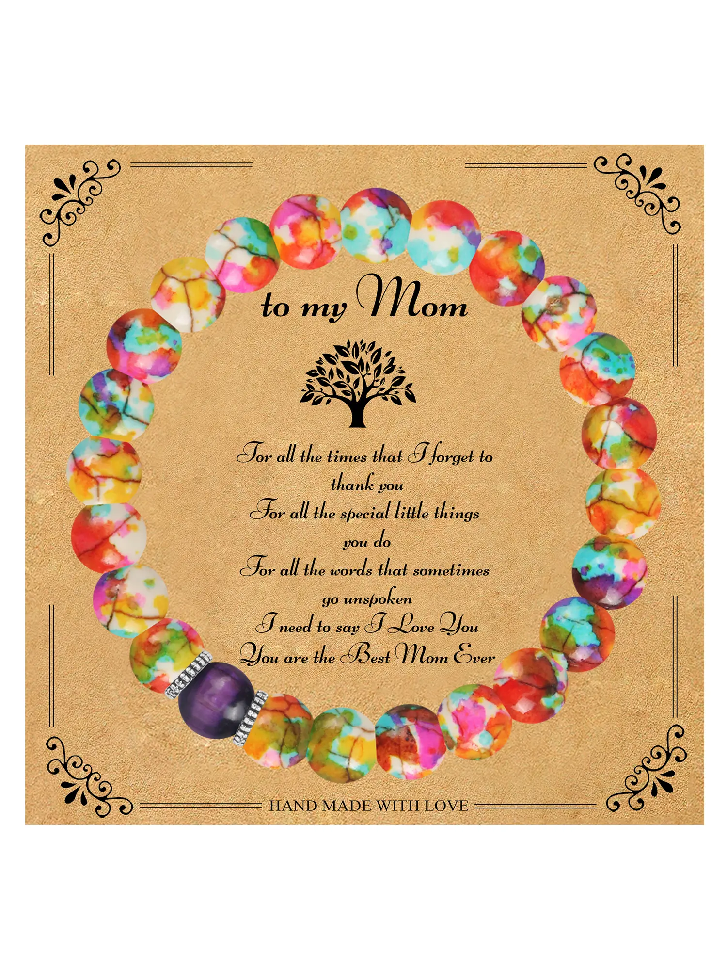 Christmas Gift Bracelet for Mom, Fashionable Beaded Jewelry, Perfect Xmas Present From Daughter Son, Durable Elastic Design