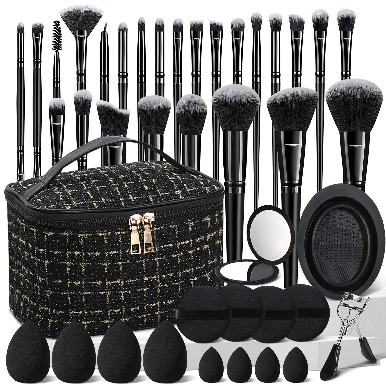41pcs Luxury Makeup Brush Set, Soft Synthetic Bristles - Professional Beauty Kit - Eyeshadow, Contour Brushes, Makeup Sponges, Round Powder Puffs, Cleaning Tool, Eyelash Clips, Mirror, Small Fragrance Bag, Suitable for Sensitive And All Skin Types