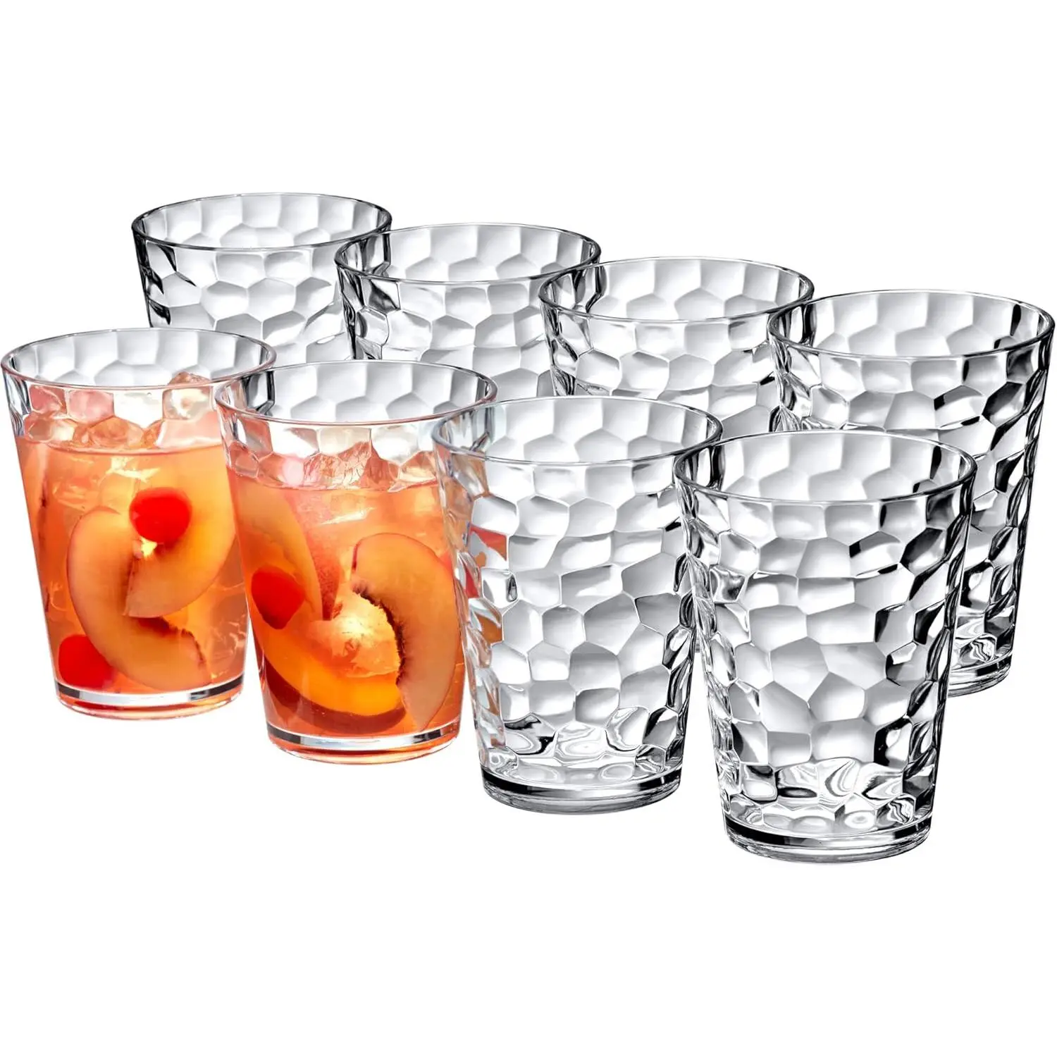 Iceberg - 16-Ounce Plastic Tumblers (Set of 8), All-Clear Reusable Plastic Cups, Stackable, BPA-Free, Shatter-Proof, Dishwasher-Safe