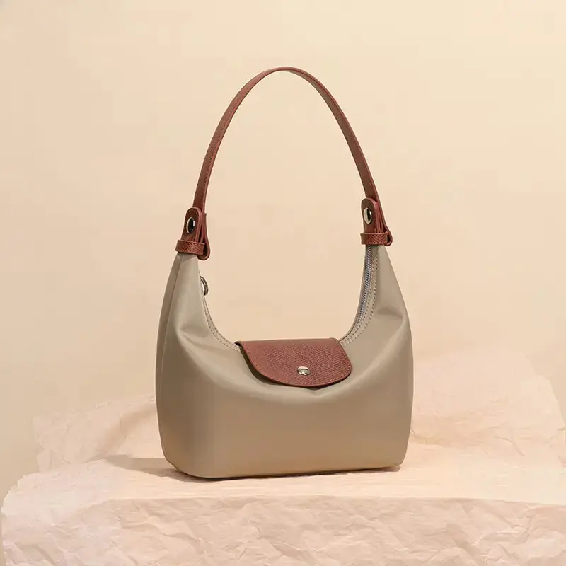 Women’s Nylon Crescent Bag, Minimalist Half Moon Shoulder Purse with Underarm Design and Magnetic Snap Closure, Lightweight Everyday Handbag for Work, Travel, Shopping, Commute and Casual Outfits
